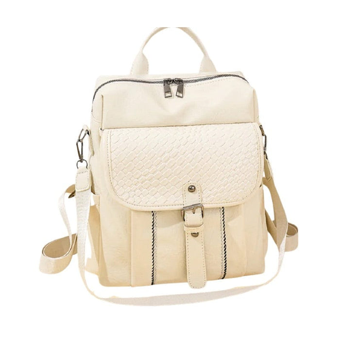 Ryggsäck i läder med dekorativa sömmar Beige